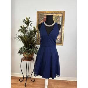 Nabee Women Dress Blue Medium Plunge V-neck Cutout Sleeveless Whimsigoth Fairy